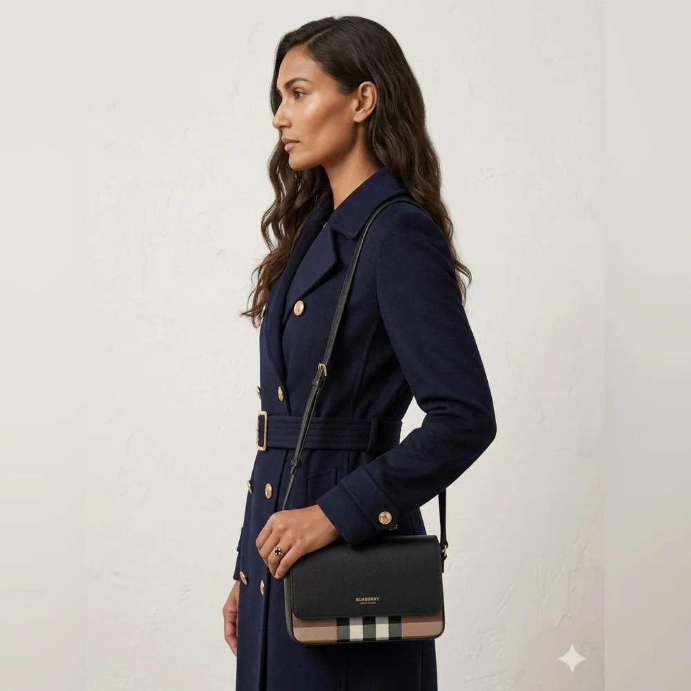 Burberry Brown Leather Crossbody Bag with Signature Check NEW EBONY BROWN - Picture 10 of 10